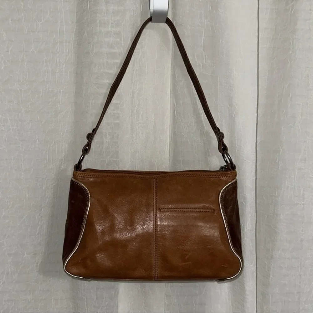 The Sak Blue Brown Gold Trim Genuine Leather Hobo Purse
